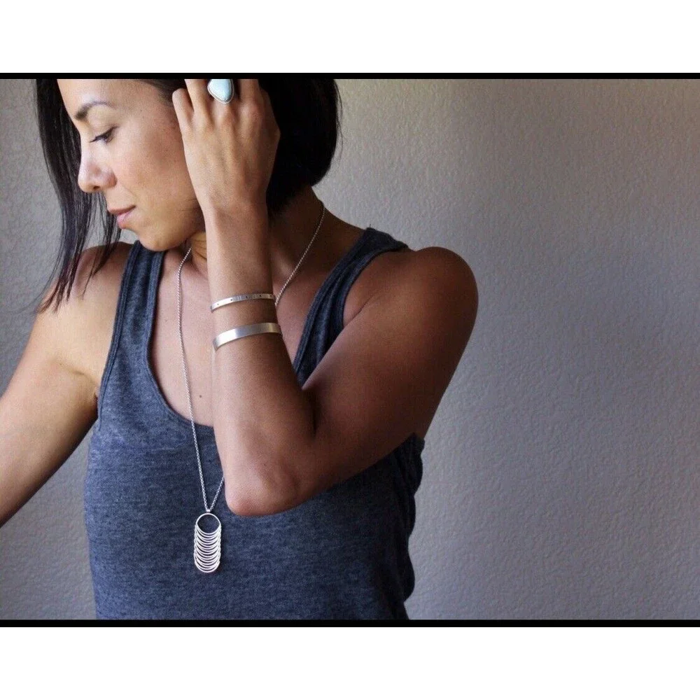 Sterling Silver Boho Cuff Bracelet - Stackable Handmade Southwest Chic Bangle - Picture 2 of 8